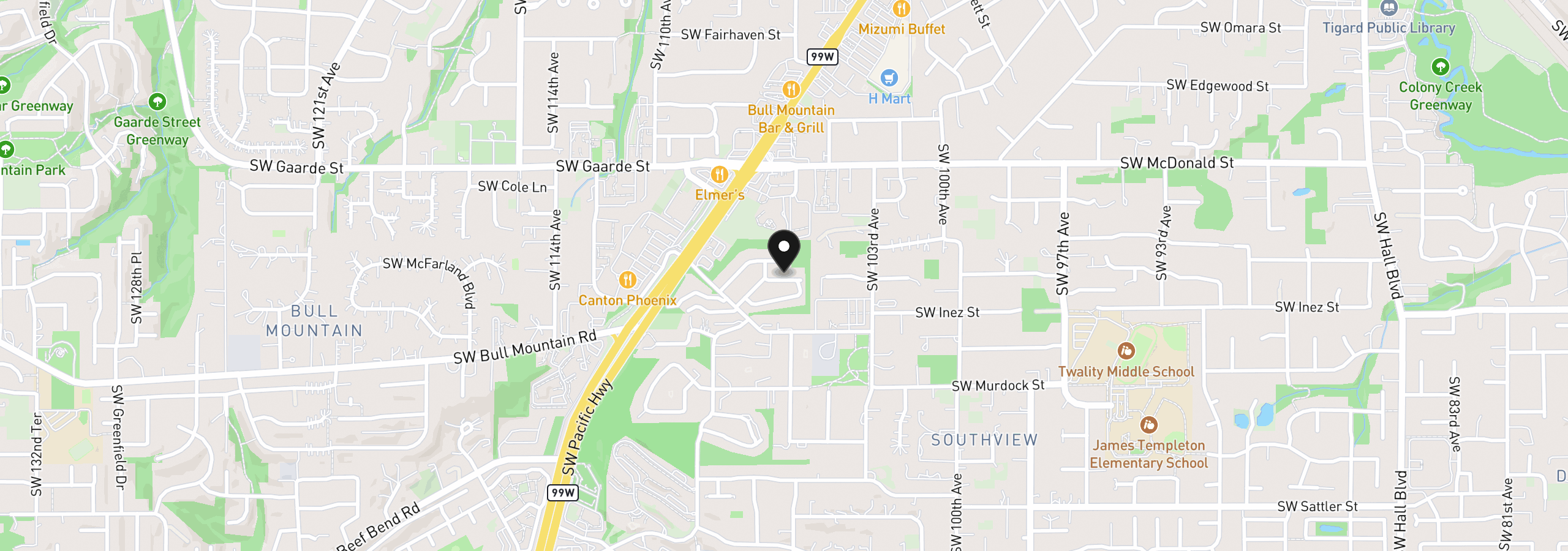 Map showing the location of 10769 SW Canterbury Ln 102, Tigard, OR 97224