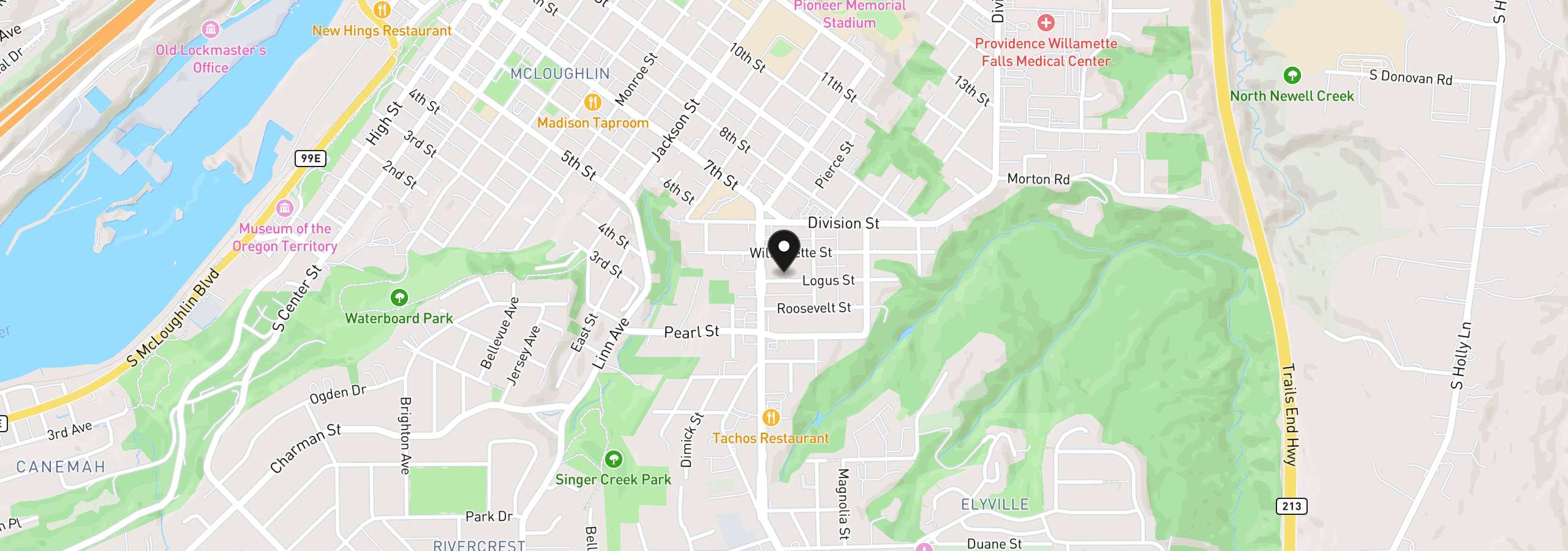Map showing the location of 417 Logus St, Oregon City, OR 97045