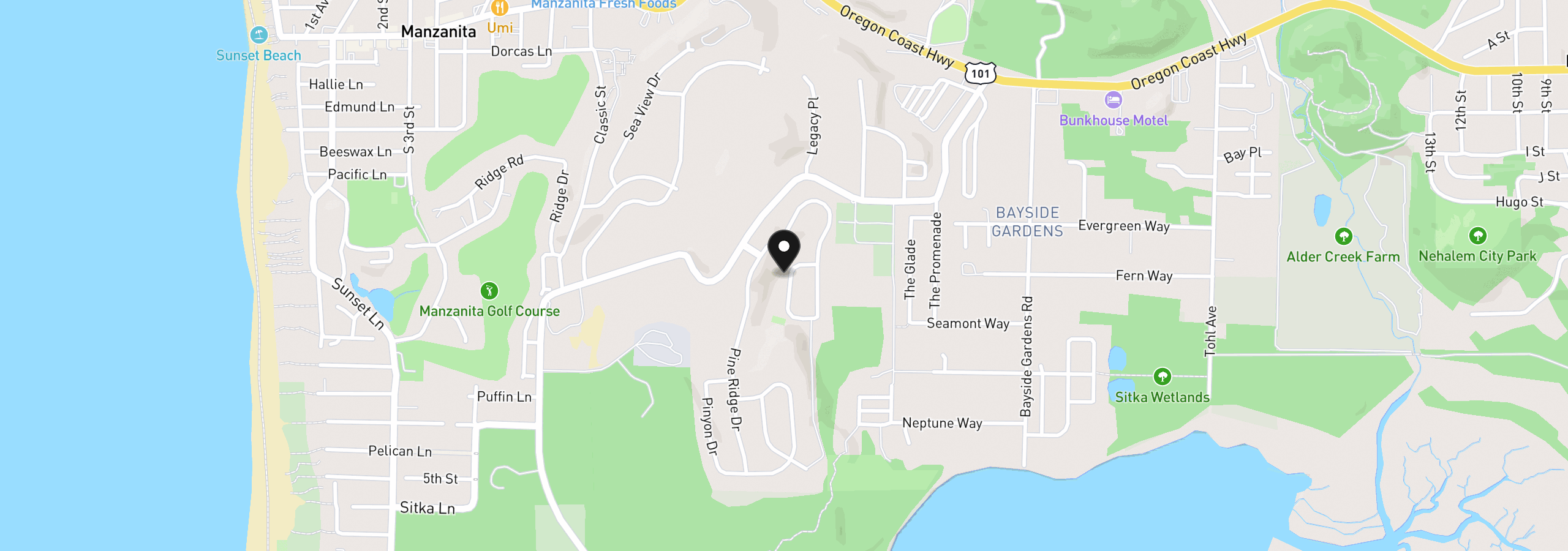 Map showing the location of Ponderosa Loop, Manzanita, OR 97130