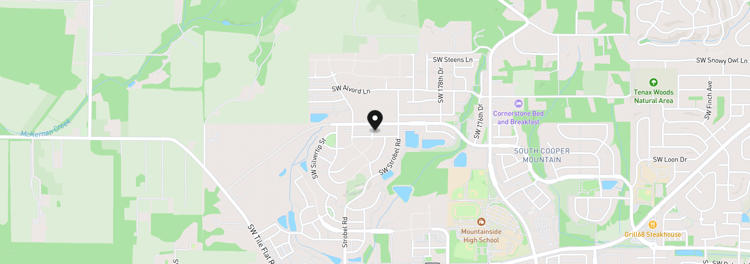 Map showing the location of 18430 SW Aspen Butte Ln, Beaverton, OR 97007