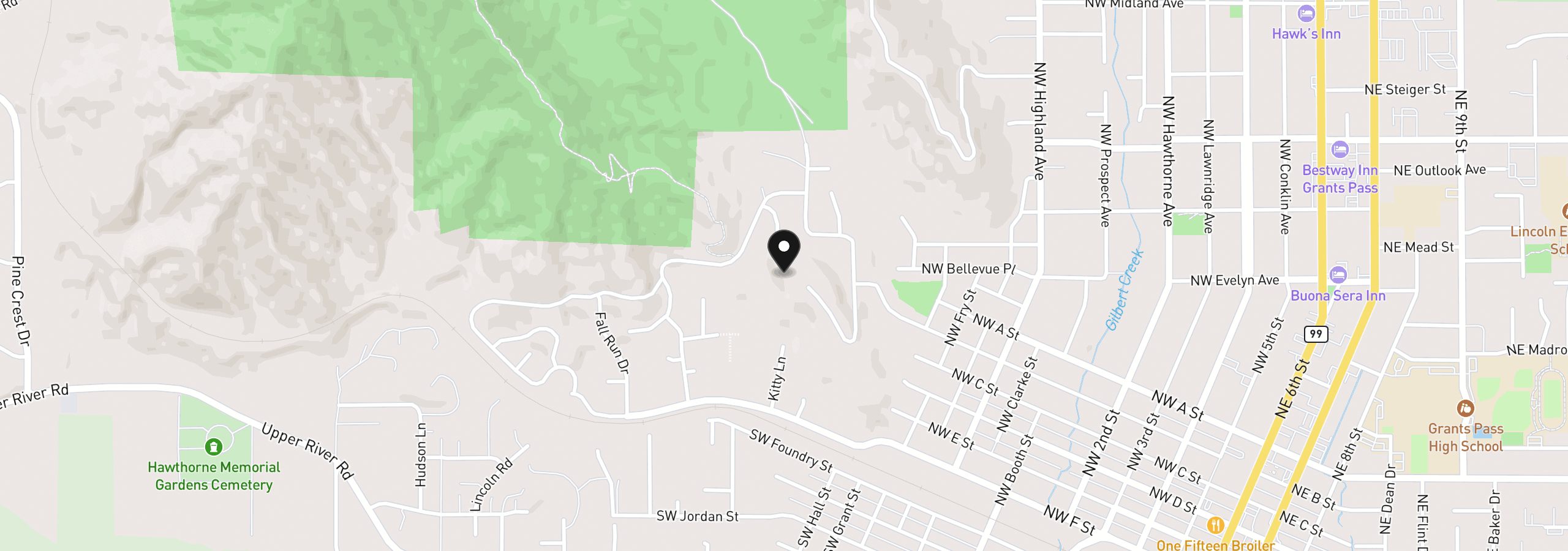Map showing the location of 1630 NW Olmar Dr, Grants Pass, OR 97526