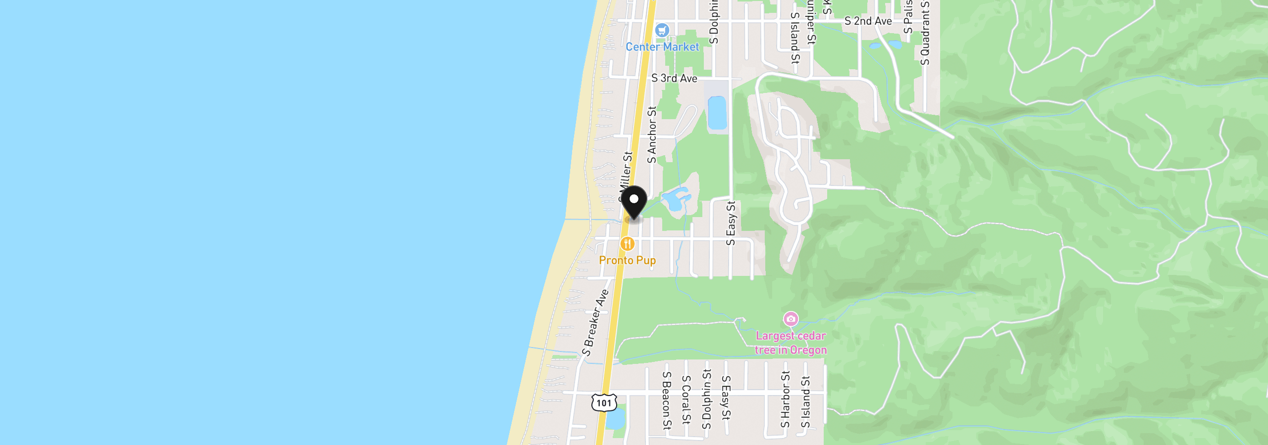 Map showing the location of 547 S Front St, Rockaway Beach, OR 97136