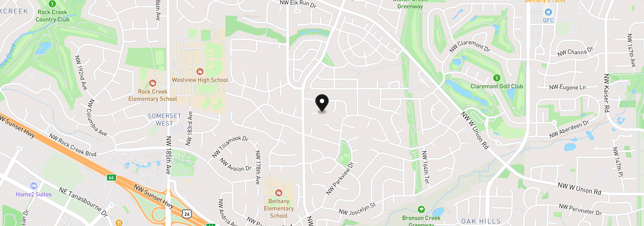 Map showing the location of 3890 NW 172nd Pl, Beaverton, OR 97006