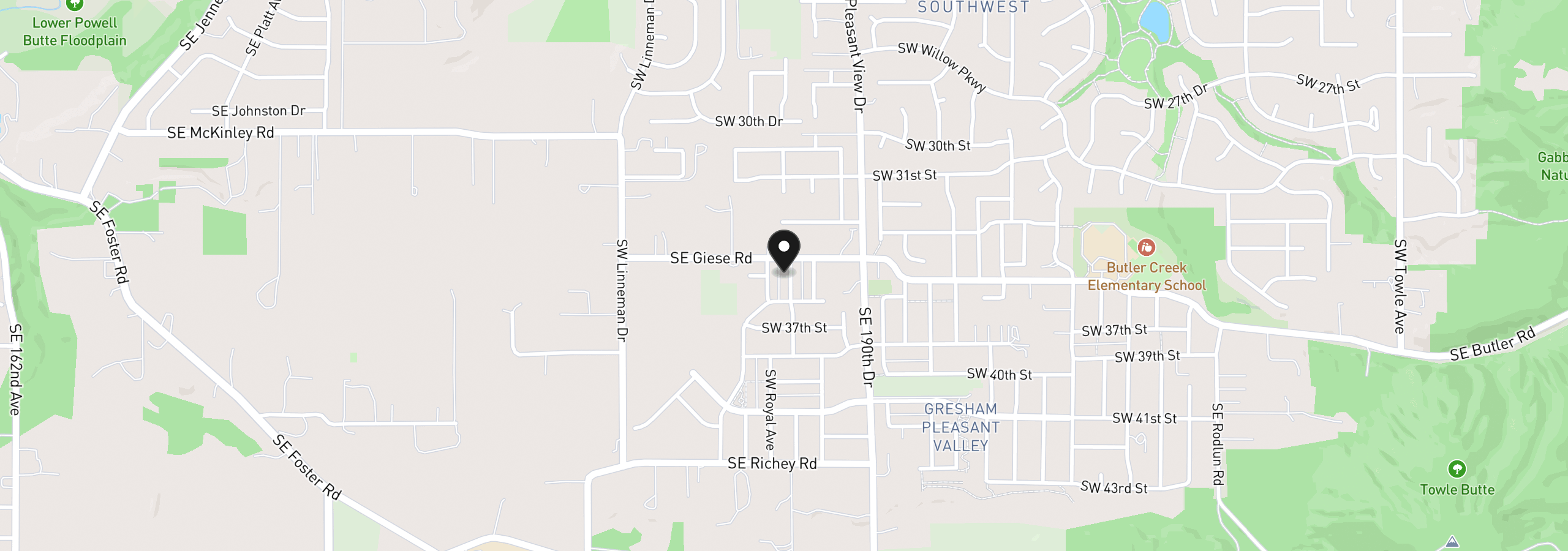 Map showing the location of 3483 SW Hartley, Gresham, OR 97080