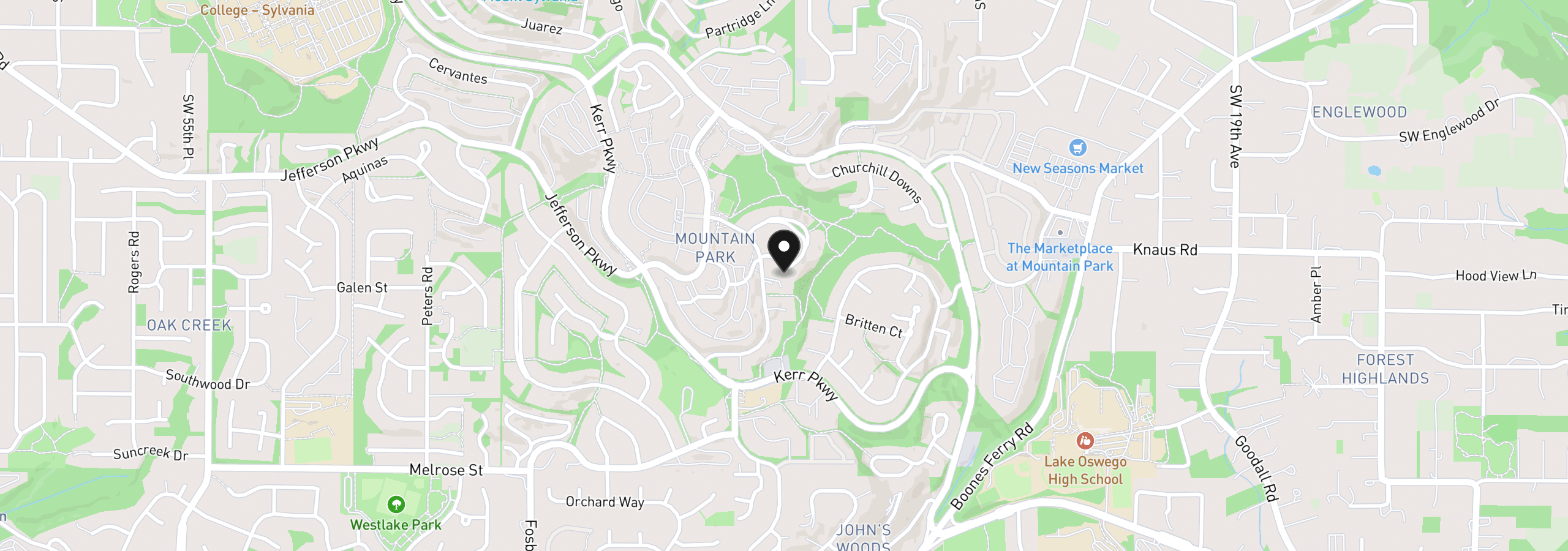 Map showing the location of 26 Monticello Dr, Lake Oswego, OR 97035