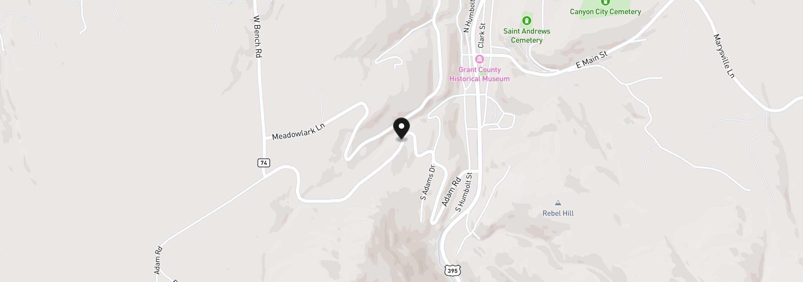 Map showing the location of Adam Rd, Canyon City, OR 97820
