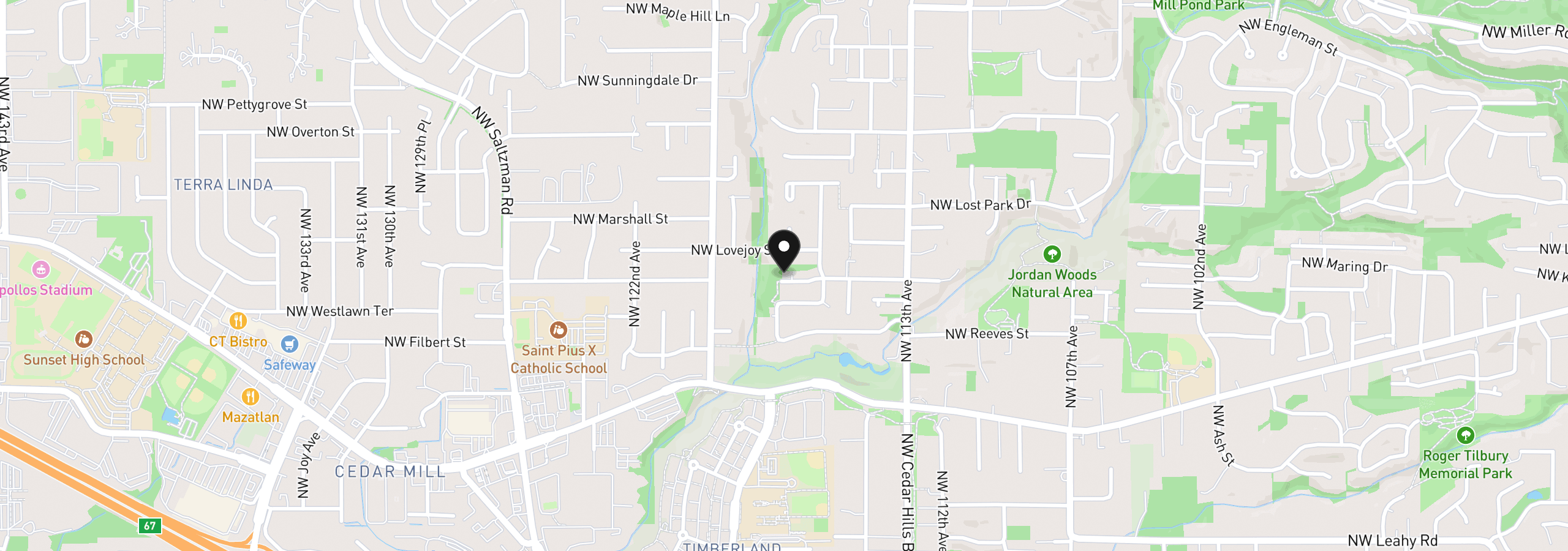 Map showing the location of 11689 NW Kearney St, Portland, OR 97229