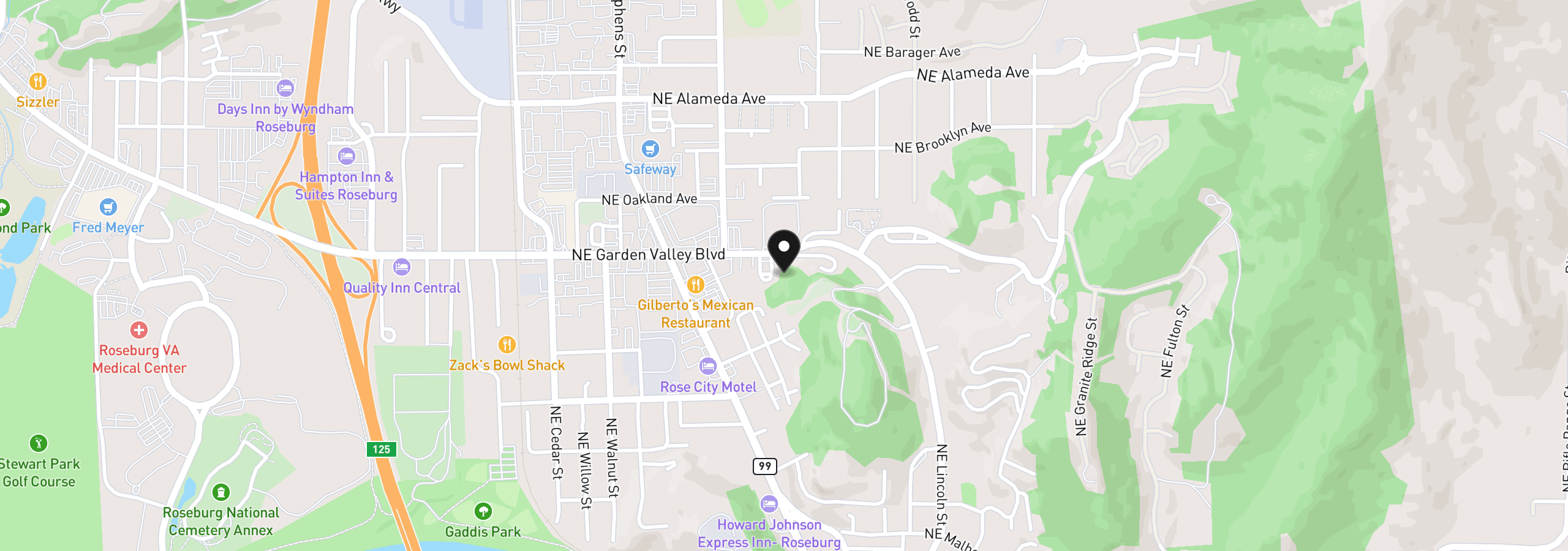 Map showing the location of 797 NE Garden Valley Blvd, Roseburg, OR 97470