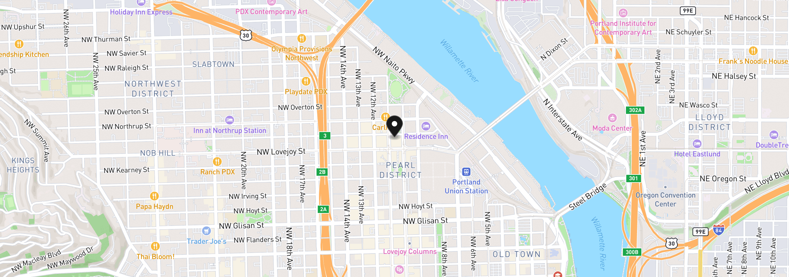 Map showing the location of 1001 NW Lovejoy St 512, Portland, OR 97209