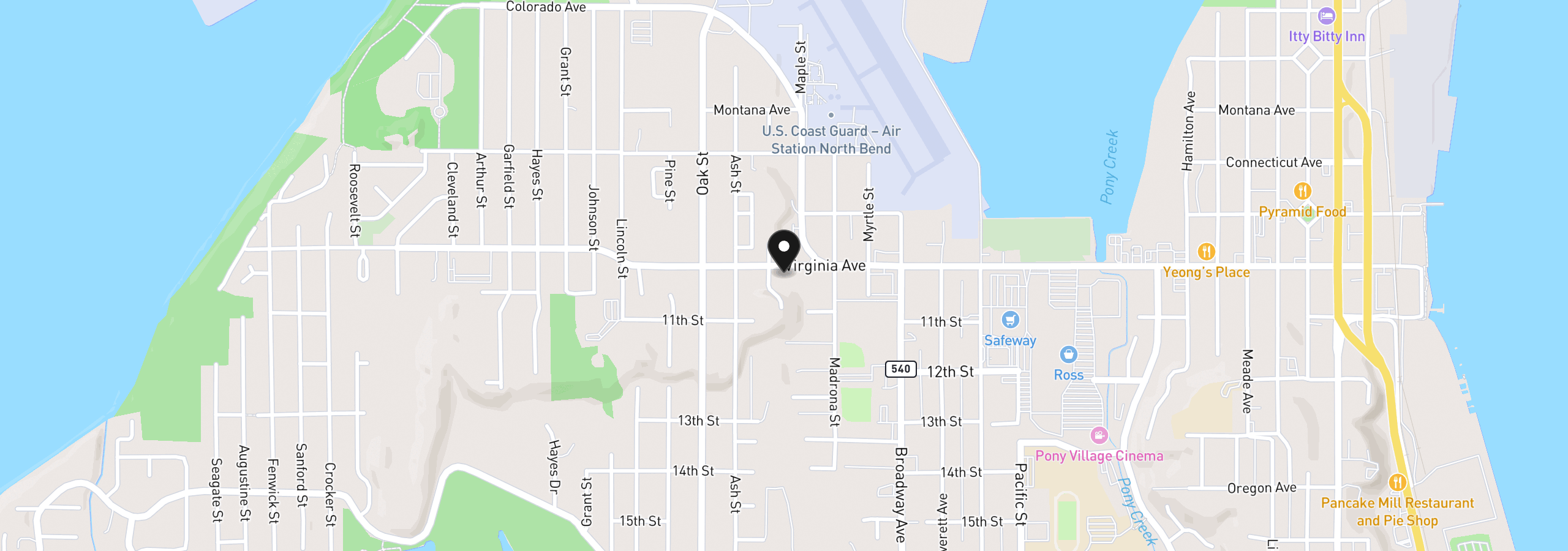 Map showing the location of 2273 Virginia Ave, North Bend, OR 97459