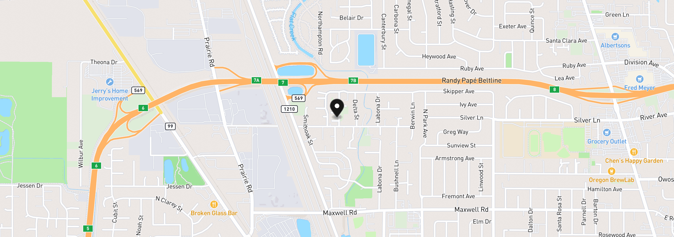 Map showing the location of 555 Hollyhock Ln, Eugene, OR 97404