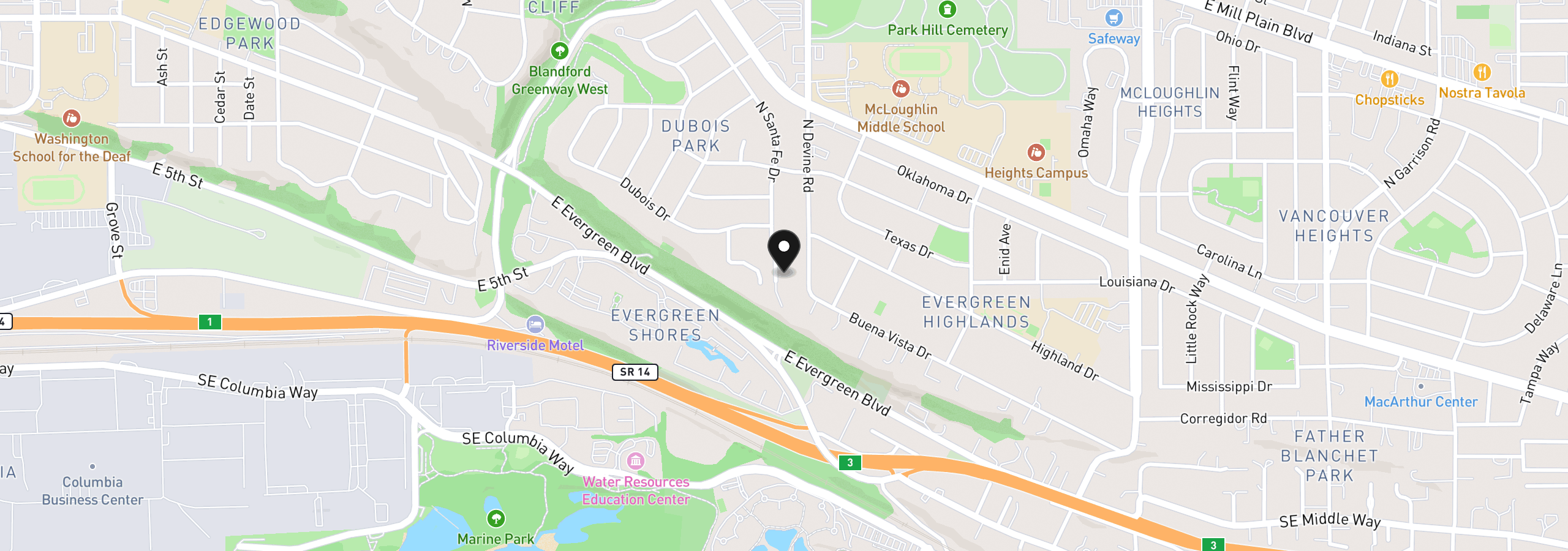 Map showing the location of 121 S Santa Fe, Vancouver, Wa 98661