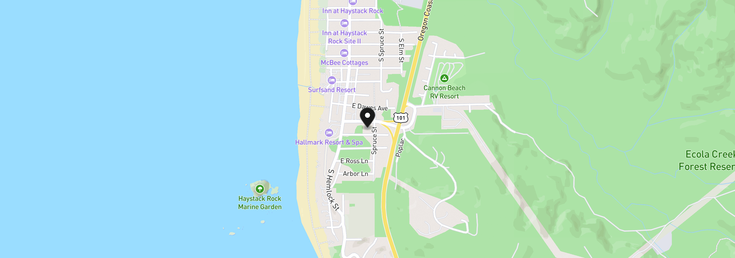 Map showing the location of 180 Elliott Way 19, Cannon Beach, OR 97110