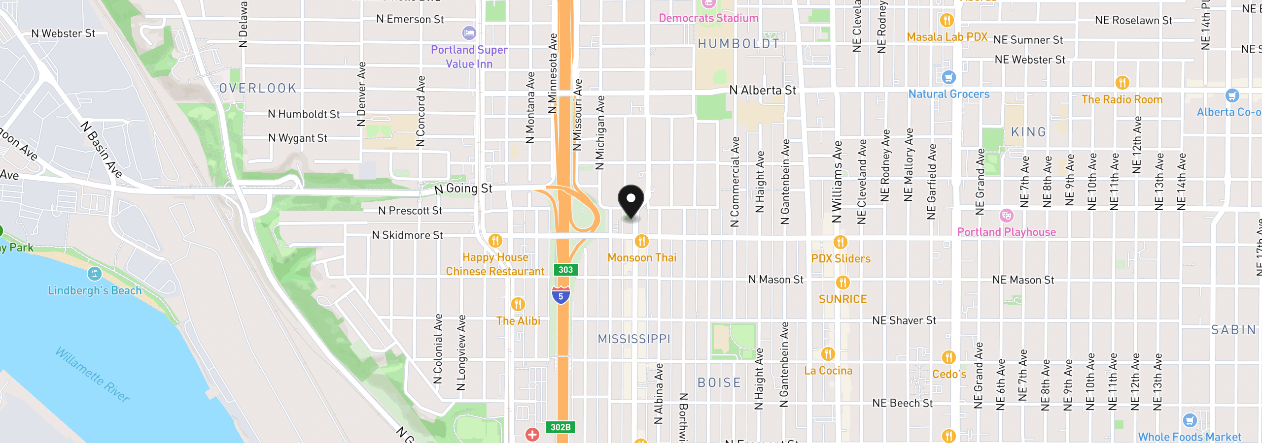 Map showing the location of 4329 N Mississippi Ave 4, Portland, OR 97217