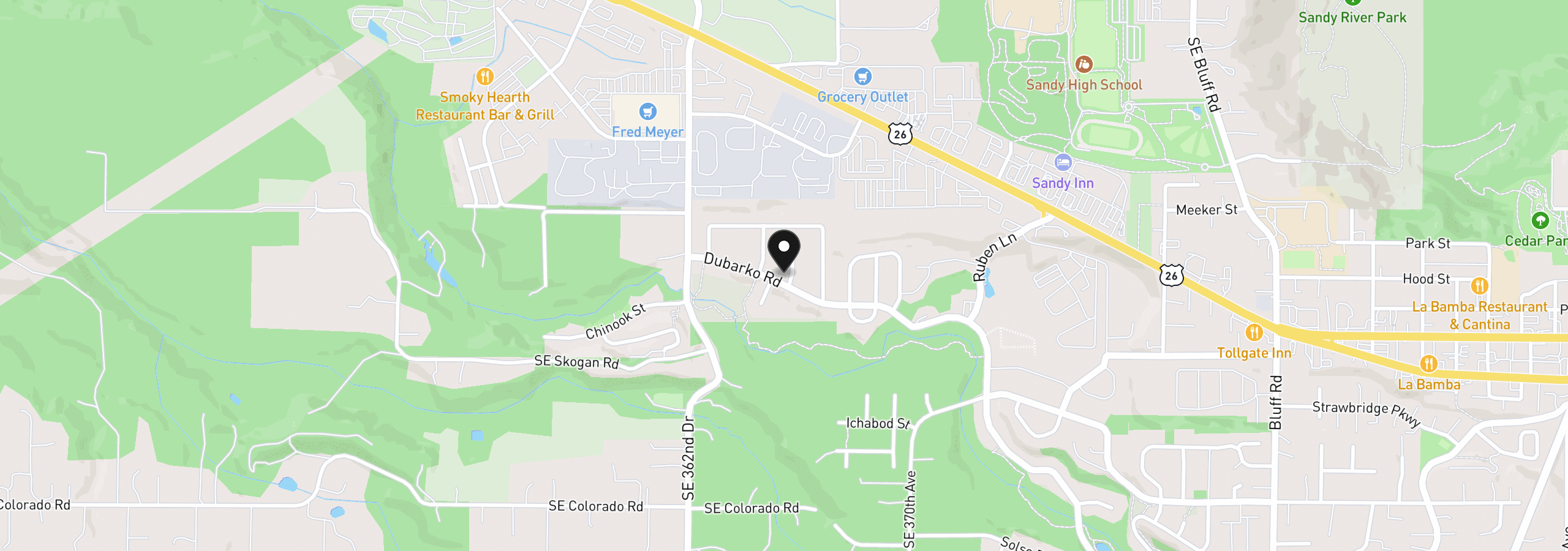 Map showing the location of 36485 Dubarko Rd, Sandy, OR 97055