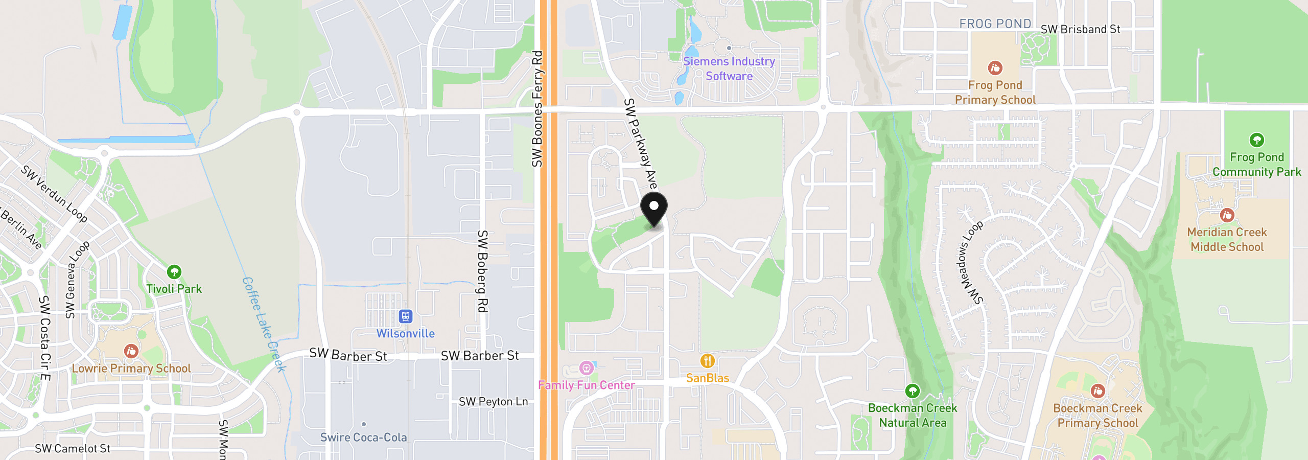 Map showing the location of 28525 Greenway Dr, Wilsonville, OR 97070