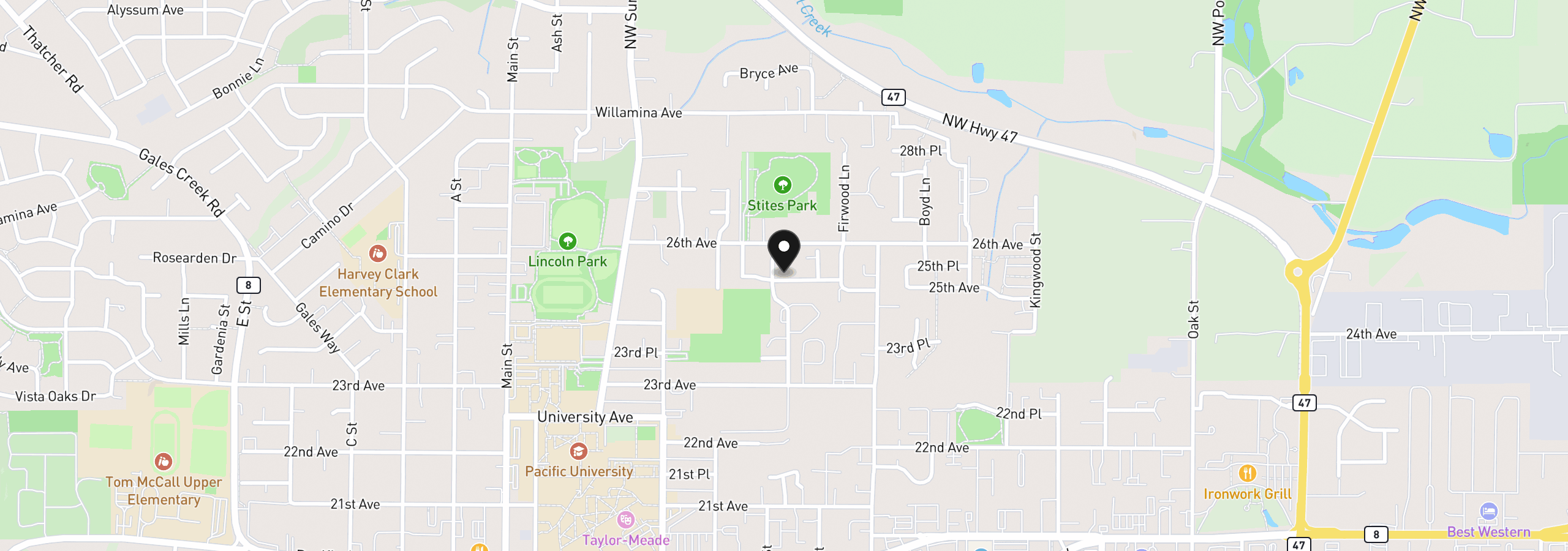 Map showing the location of 2463 25th Ave, Forest Grove, OR 97116