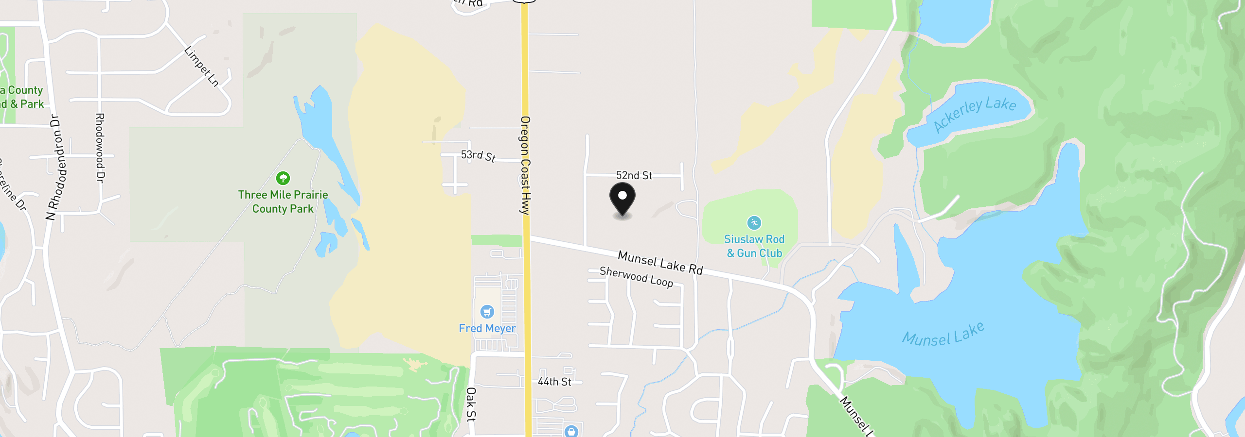 Map showing the location of Munsel Lake-TL00301 Rd, Florence, OR 97439