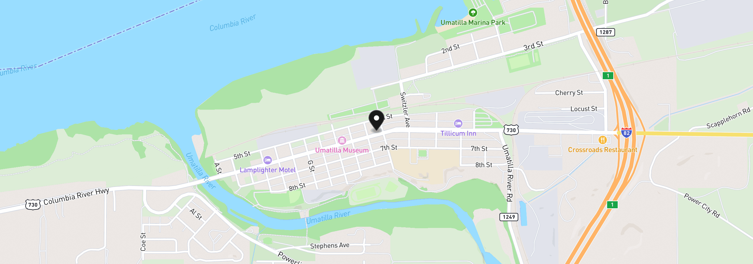 Map showing the location of 6th St, Umatilla, OR 97882