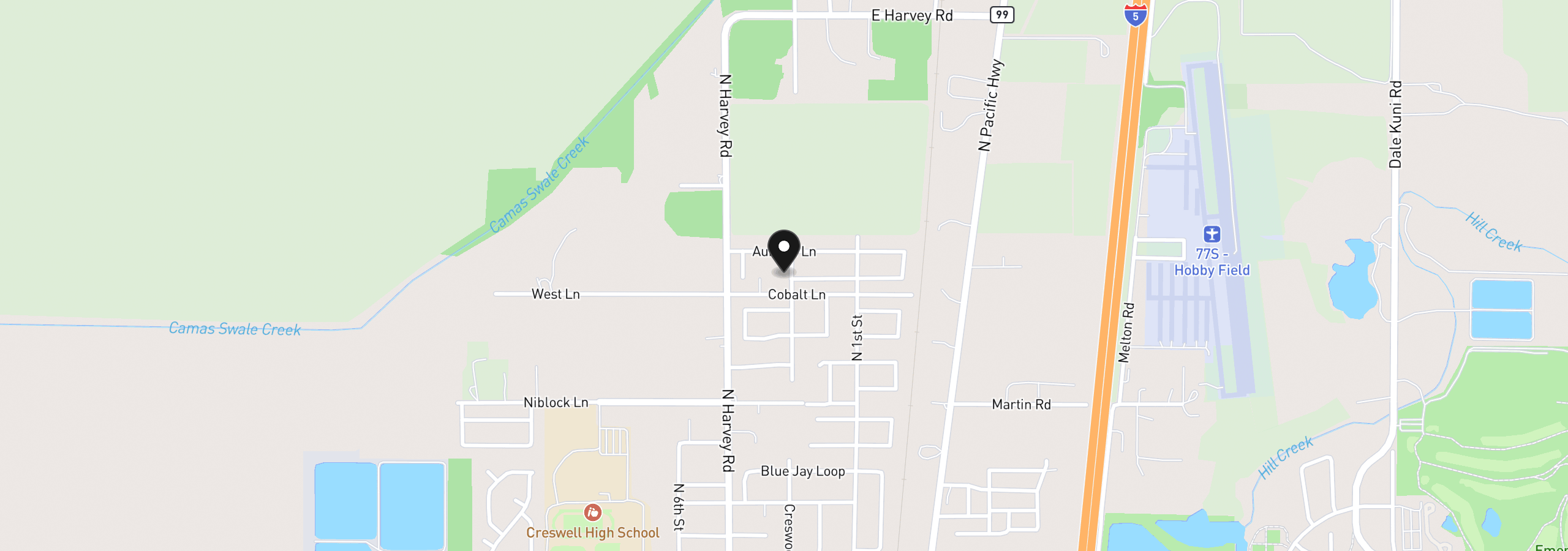Map showing the location of 1373 Creswood Dr, Creswell, OR 97426