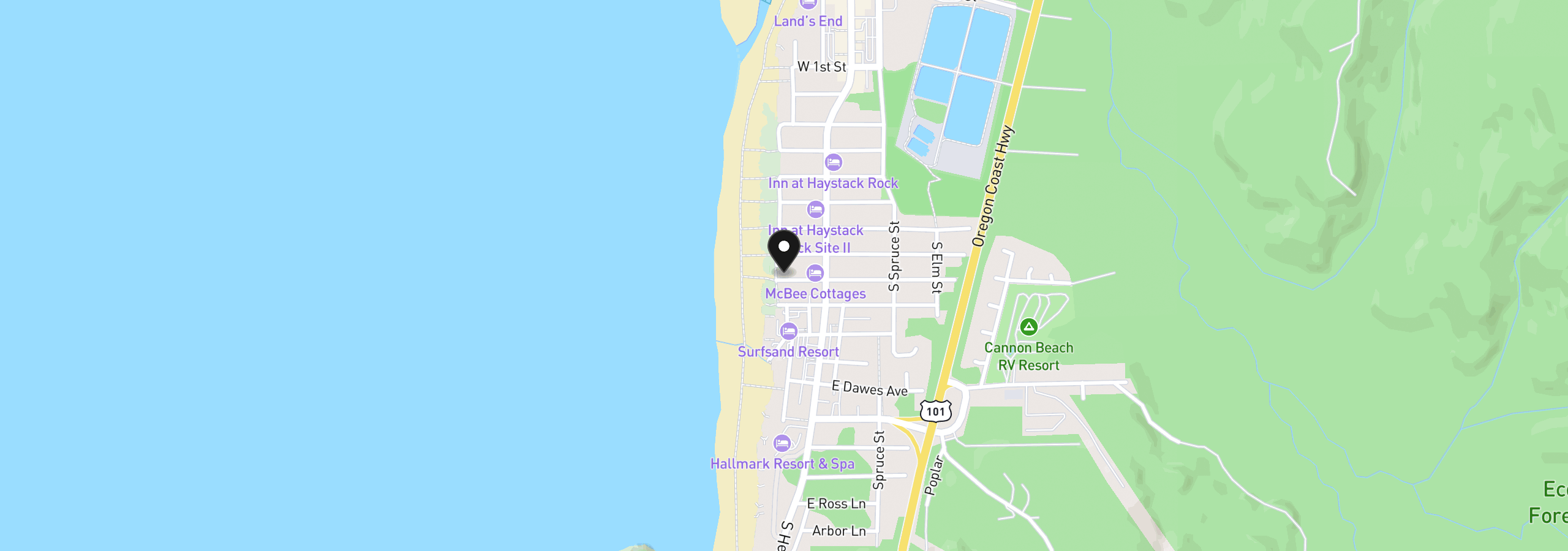Map showing the location of 188 Van Buren St, Cannon Beach, OR 97110