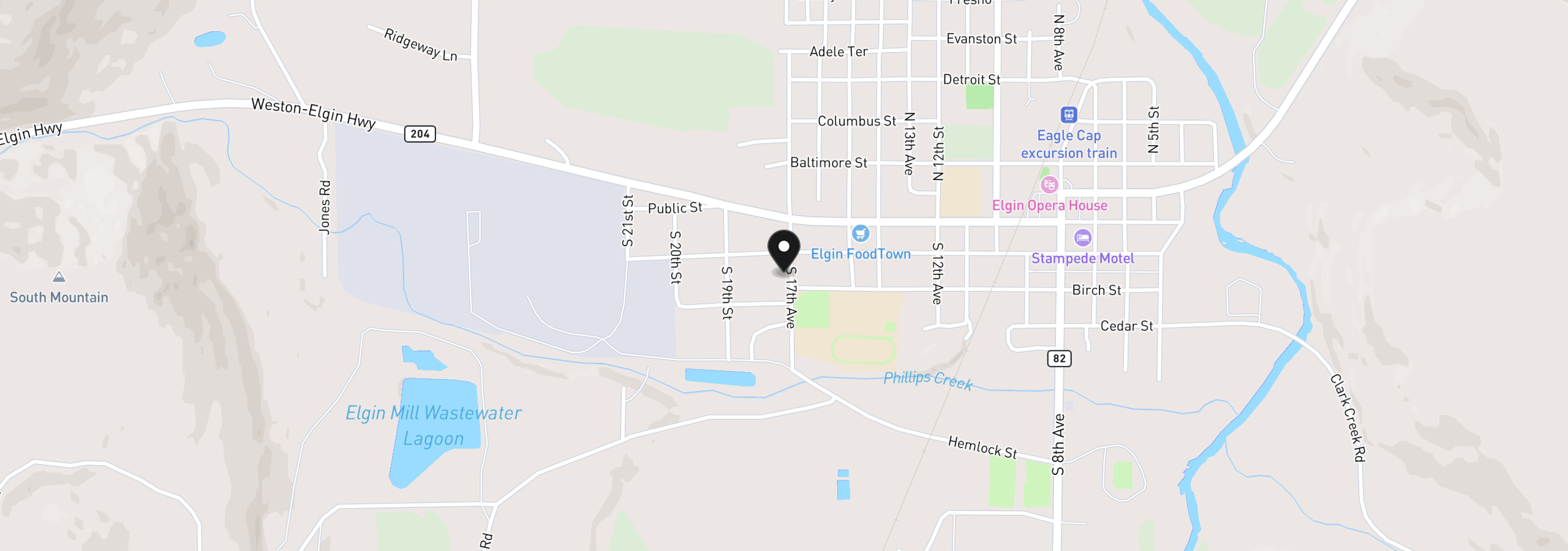 Map showing the location of 160 S 17th st, Elgin, OR 97827