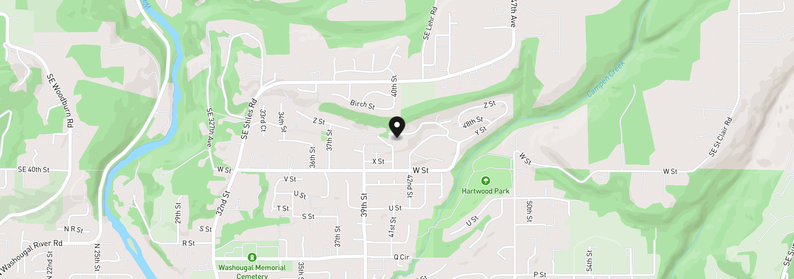Map showing the location of 4140 Z St, Washougal, Wa 98671