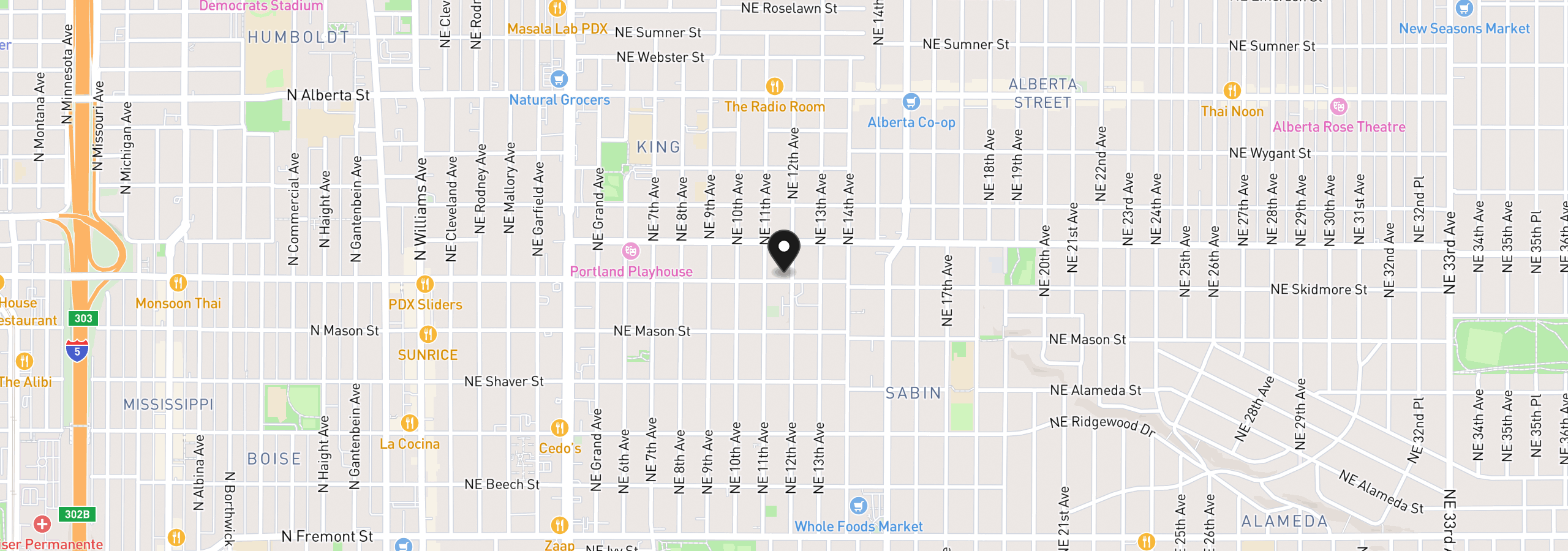 Map showing the location of 4305 NE 12th Ave, Portland, OR 97211