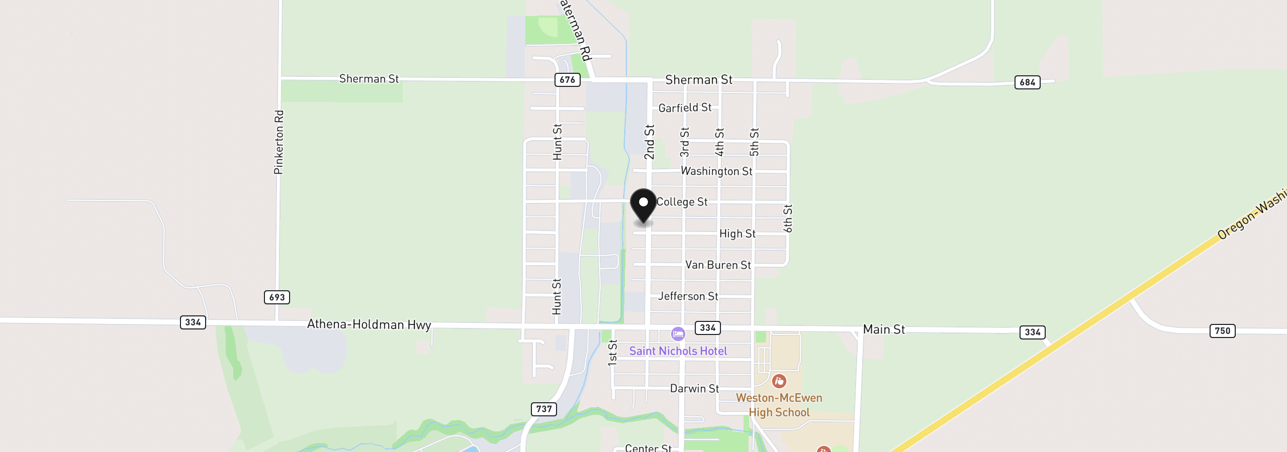 Map showing the location of 408 2nd Sta, Athena, OR 97813