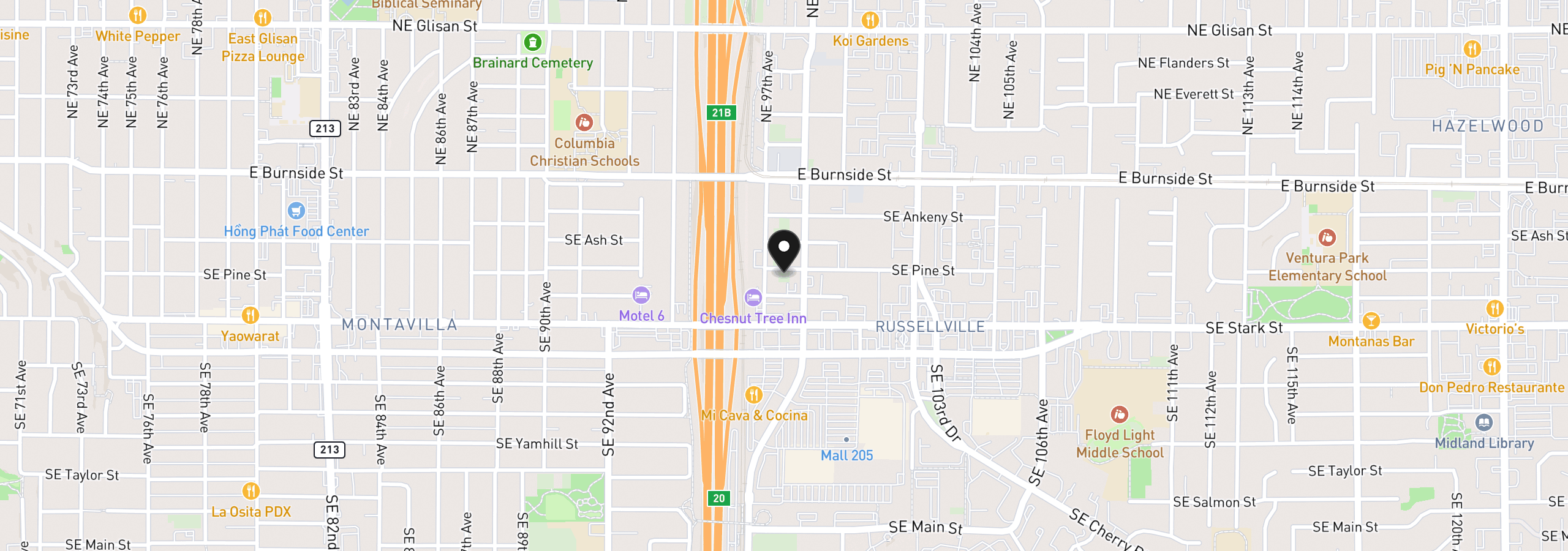 Map showing the location of 308 SE 97th Ave, Portland, OR 97216