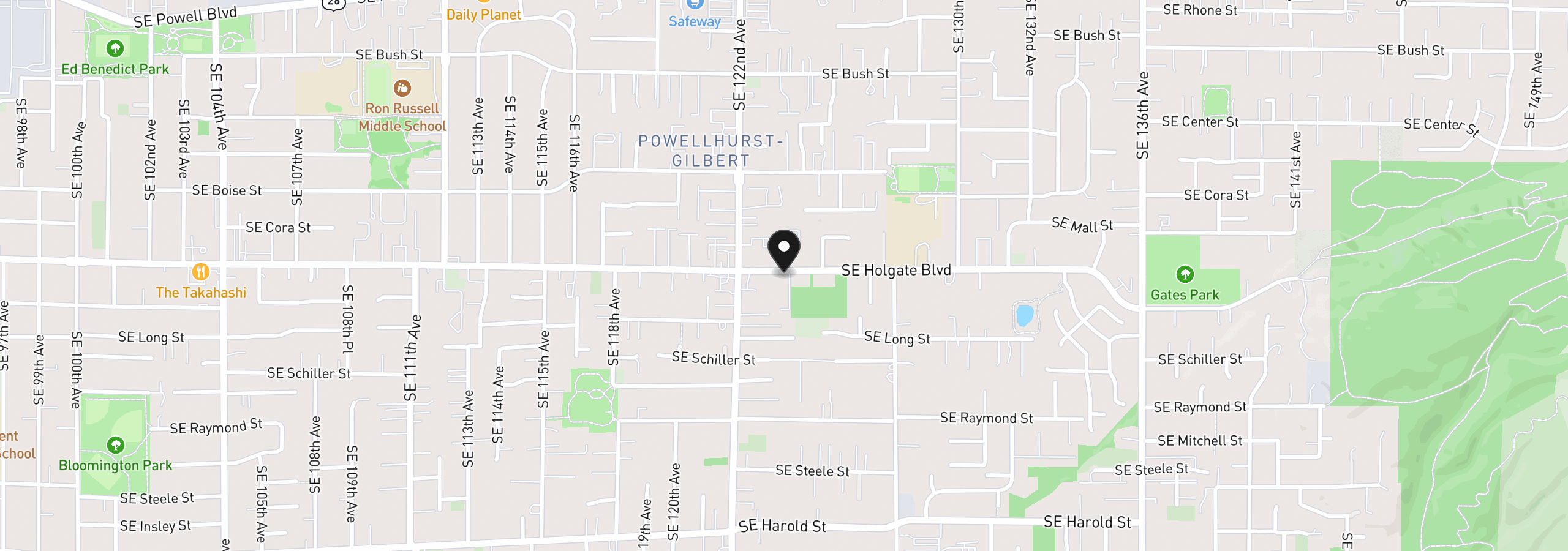 Map showing the location of 12332 SE Holgate Blvd, Portland, OR 97236
