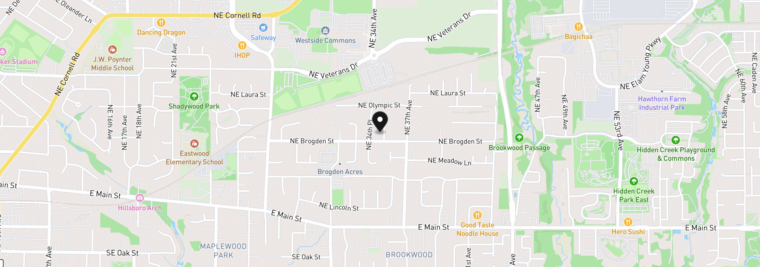 Map showing the location of 310 NE 34th Pl, Hillsboro, OR 97124