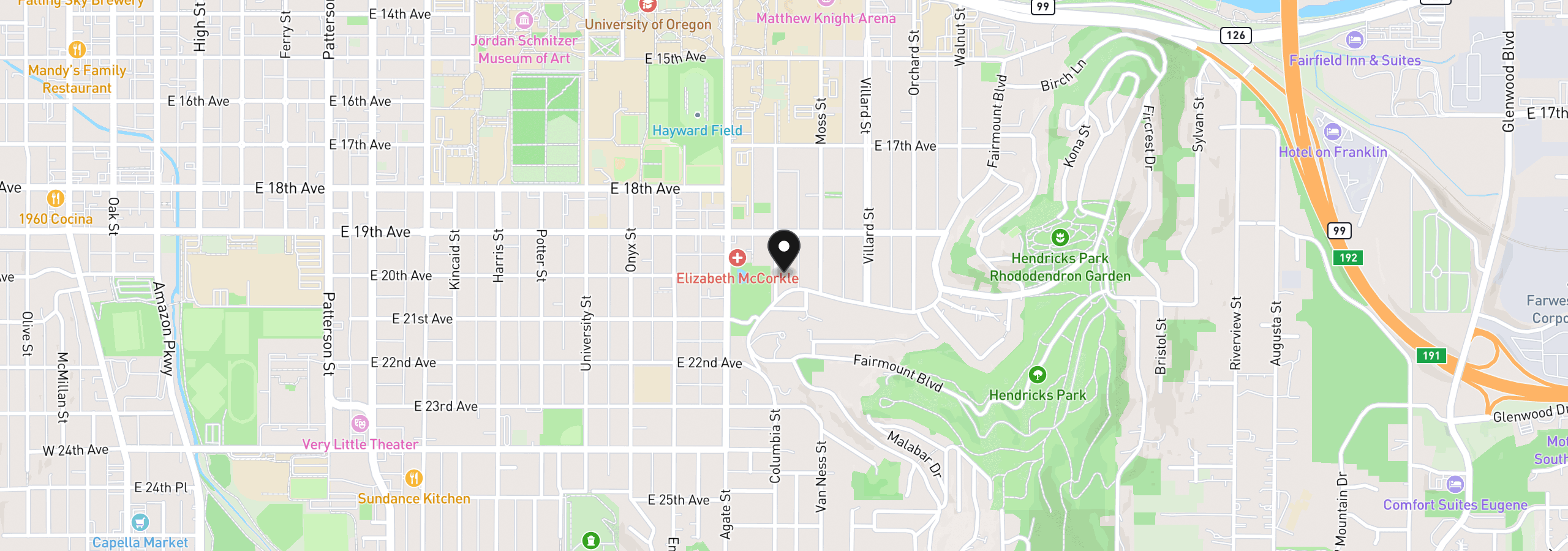Map showing the location of 2001 Columbia St, Eugene, OR 97403