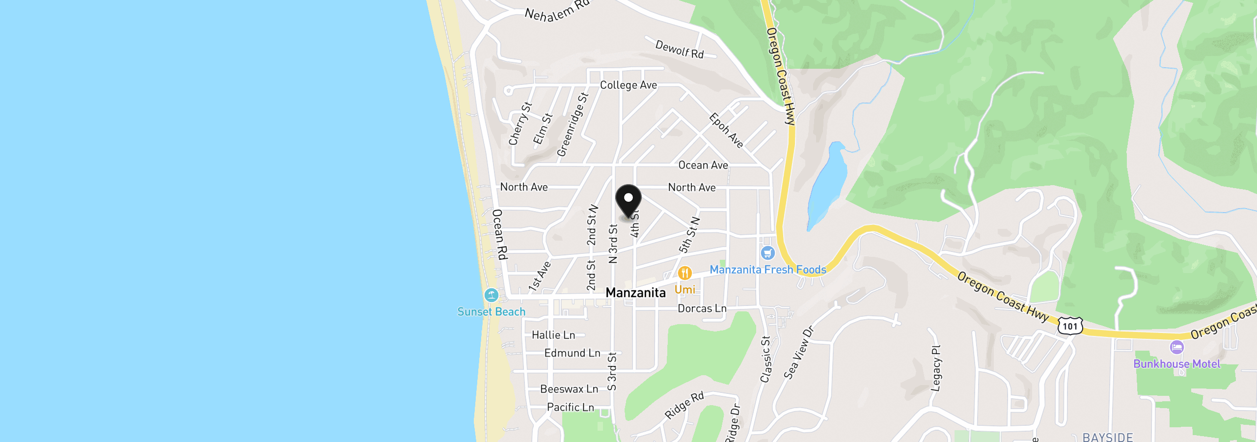 Map showing the location of 437 4th St N, Manzanita, OR 97130