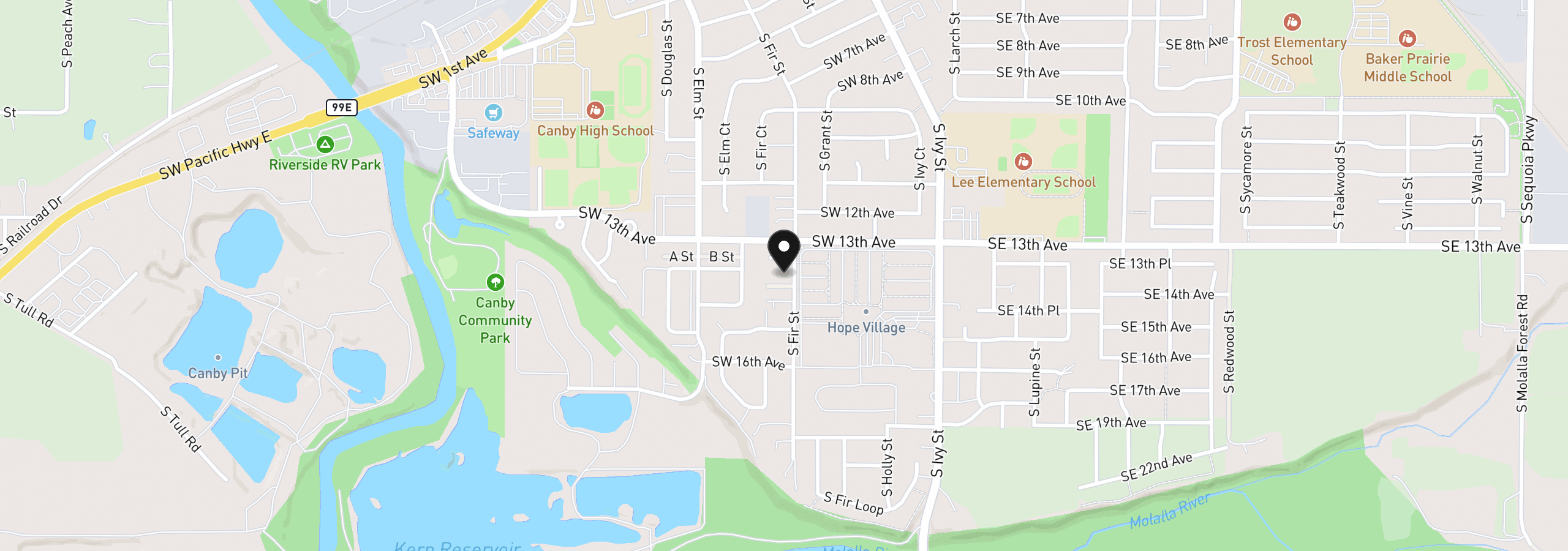 Map showing the location of 452 SW 15th Ave 13, Canby, OR 97013