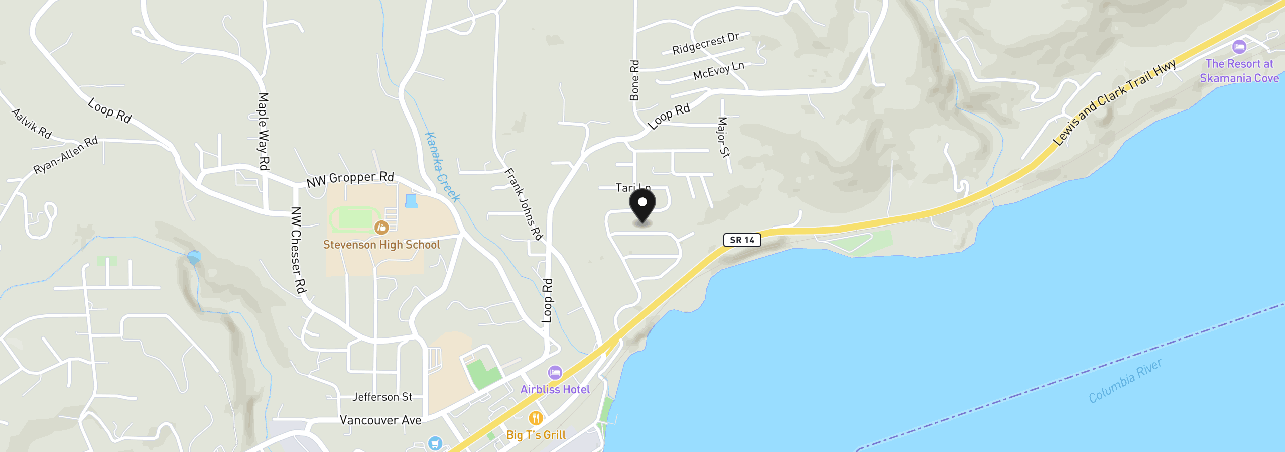 Map showing the location of 145 NE Upper Basso Cir, Stevenson, Wa 98648