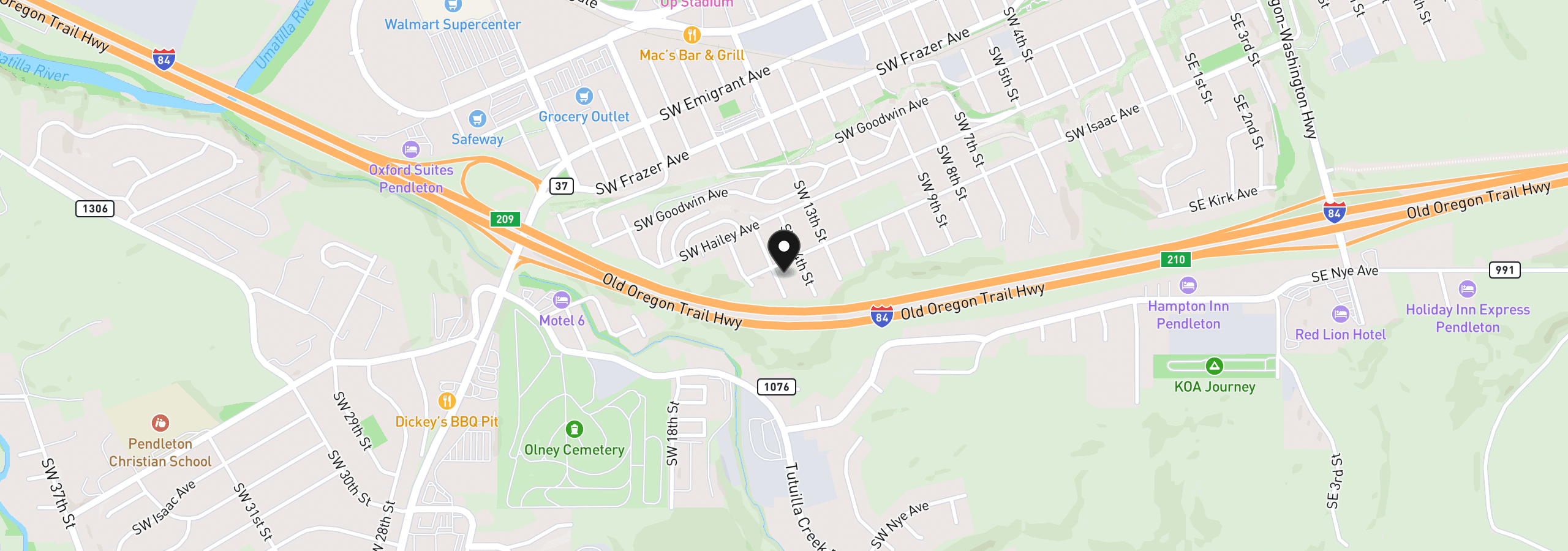 Map showing the location of 806 SW 15th St, Pendleton, OR 97801