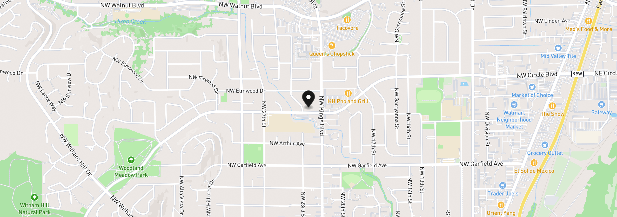Map showing the location of 2215 NW Circle Blvd, Corvallis, OR 97330