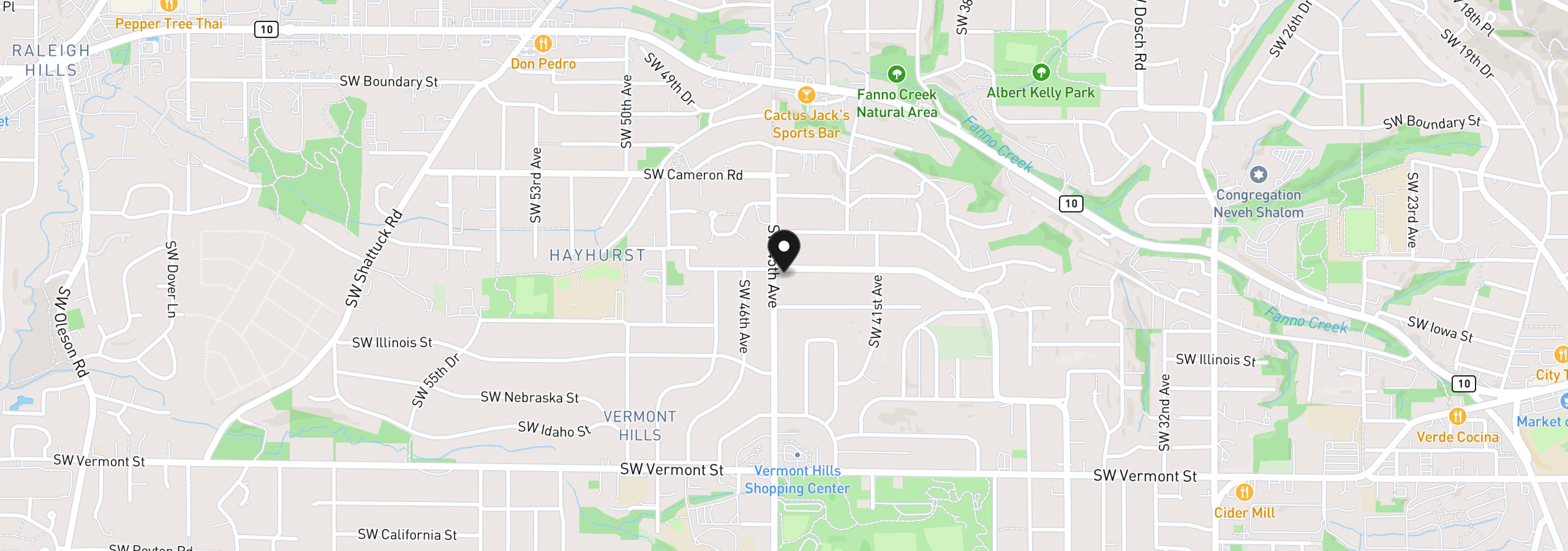 Map showing the location of 5908 SW 45th Ave, Portland, OR 97221