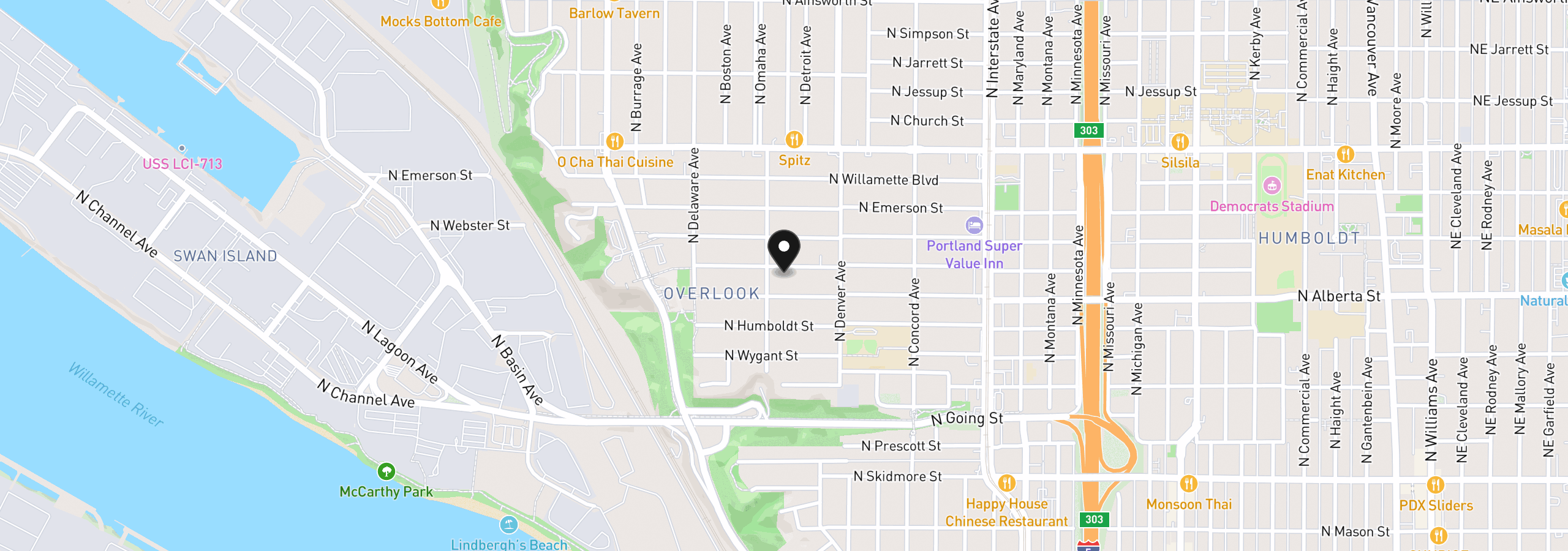 Map showing the location of 2136 N Webster St, Portland, OR 97217