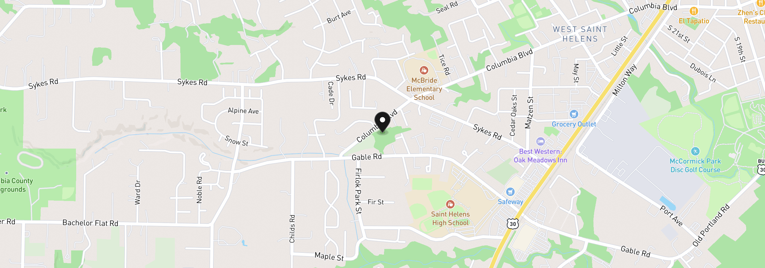 Map showing the location of 2855 Columbia Blvd, St. Helens, OR 97051