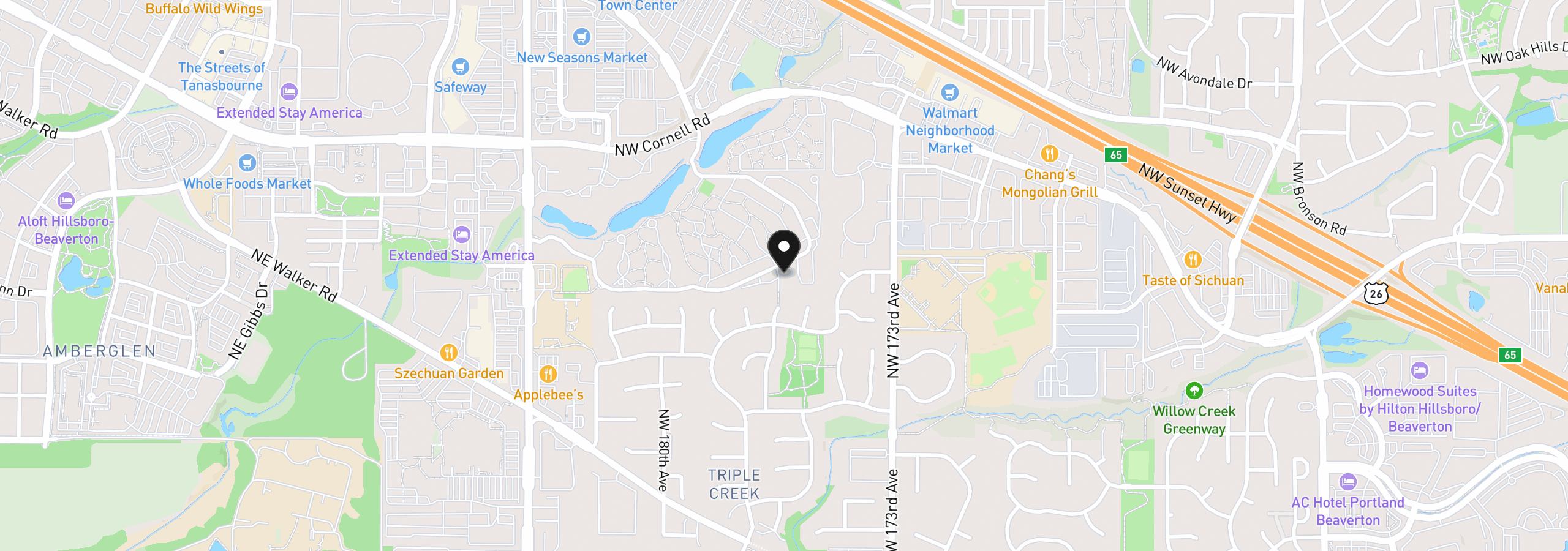 Map showing the location of 1572 NW Tanasbrook Ct, Beaverton, OR 97006