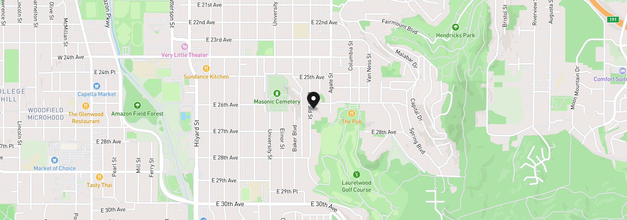 Map showing the location of 2645 Emerald St, Eugene, OR 97403