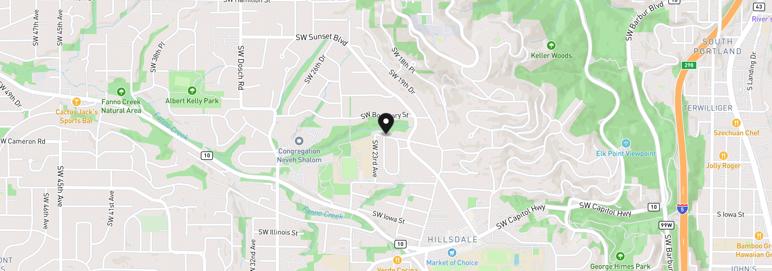 Map showing the location of 2211 SW Martha St, Portland, OR 97239