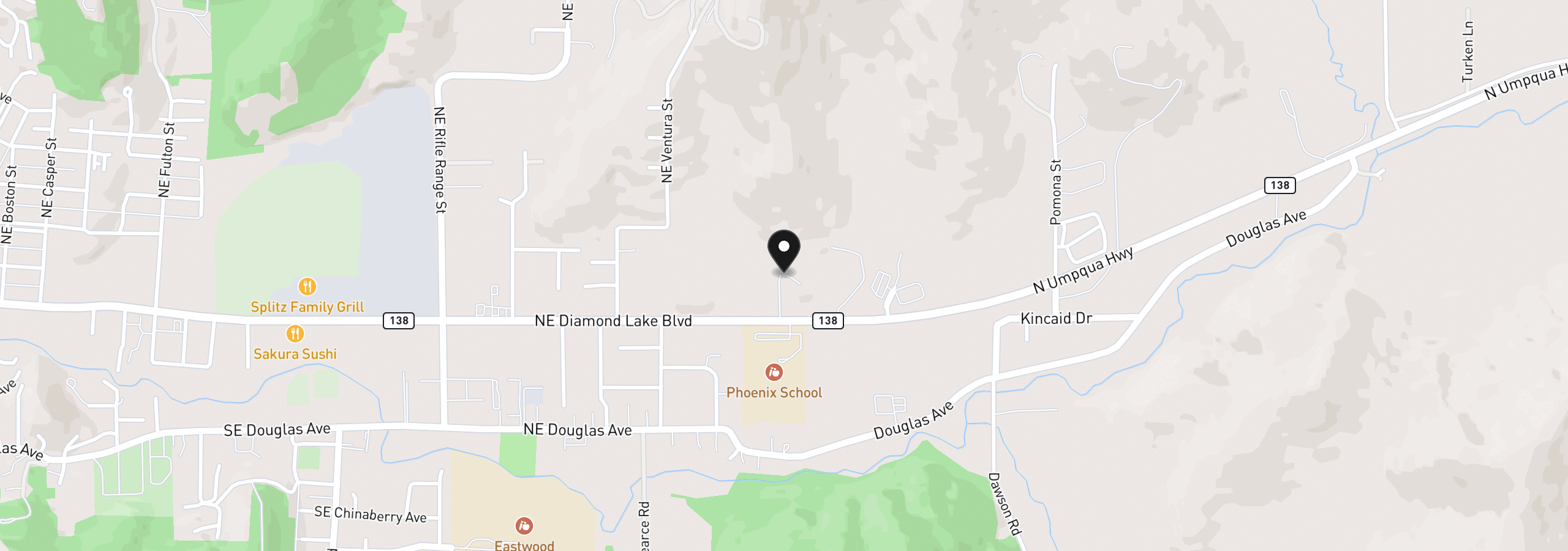 Map showing the location of 3314 NE Diamond Lake Blvd, Roseburg, OR 97470