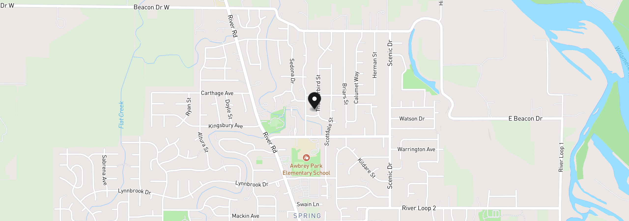 Map showing the location of 4442 Thunderbird St, Eugene, OR 97404