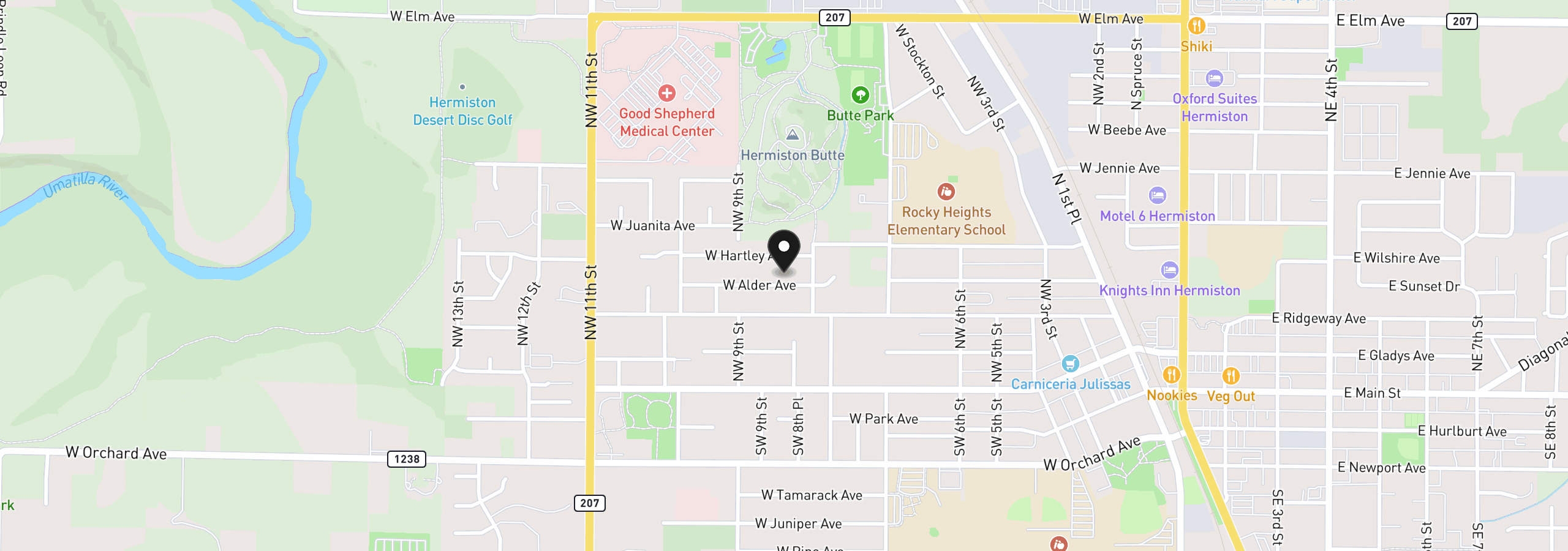 Map showing the location of 820 W Alder Ave, Hermiston, OR 97838