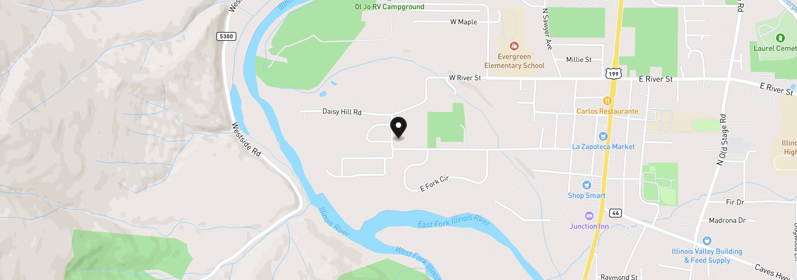 Map showing the location of 640 Schumacher St, Cave Junction, OR 97523