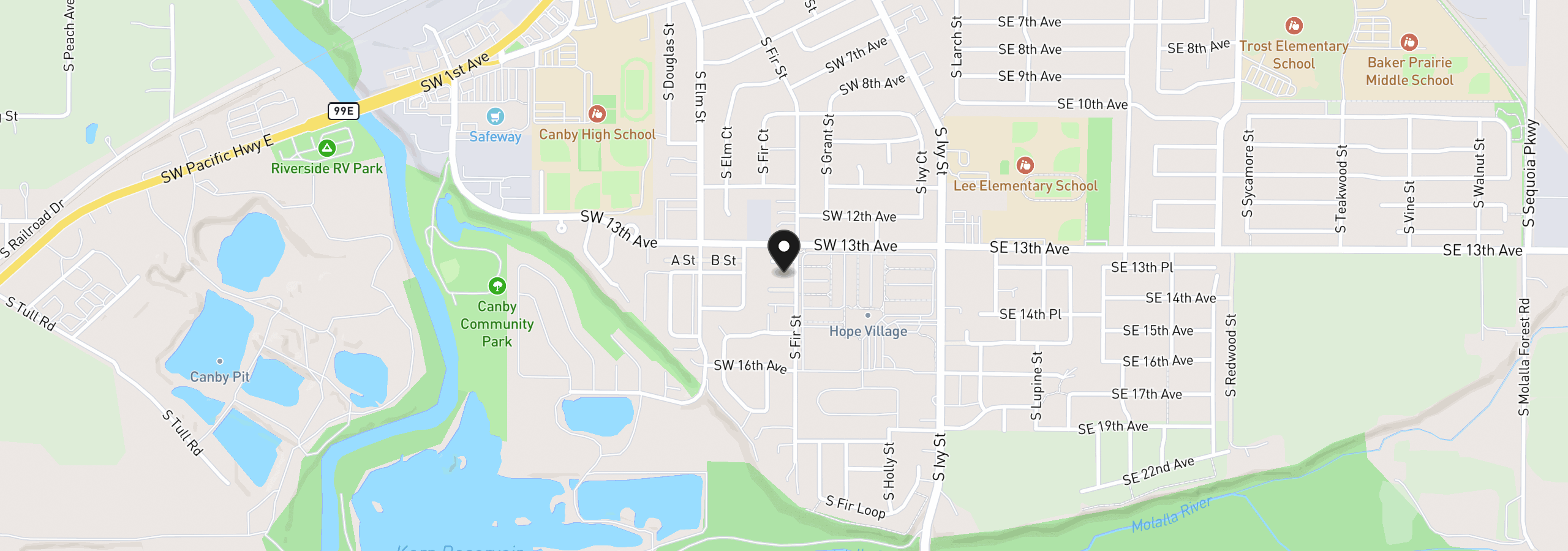 Map showing the location of 1491 S Fir St 18, Canby, OR 97013