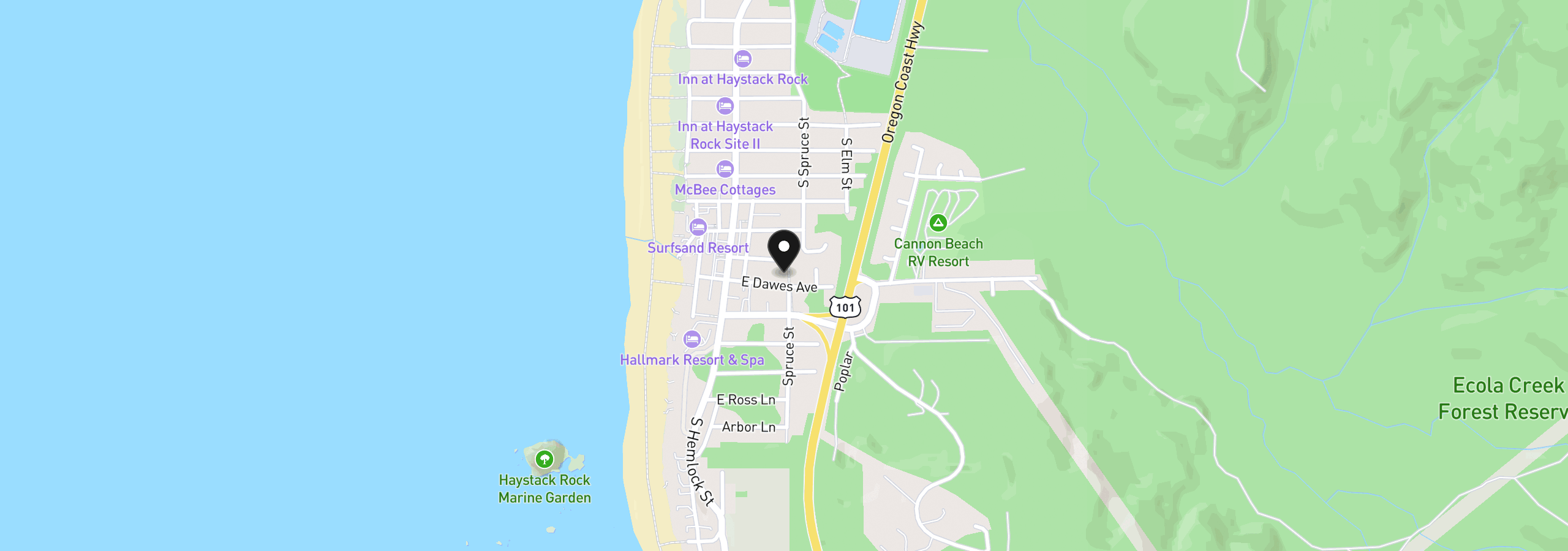 Map showing the location of 3774 S Pacific, Cannon Beach, OR 97110